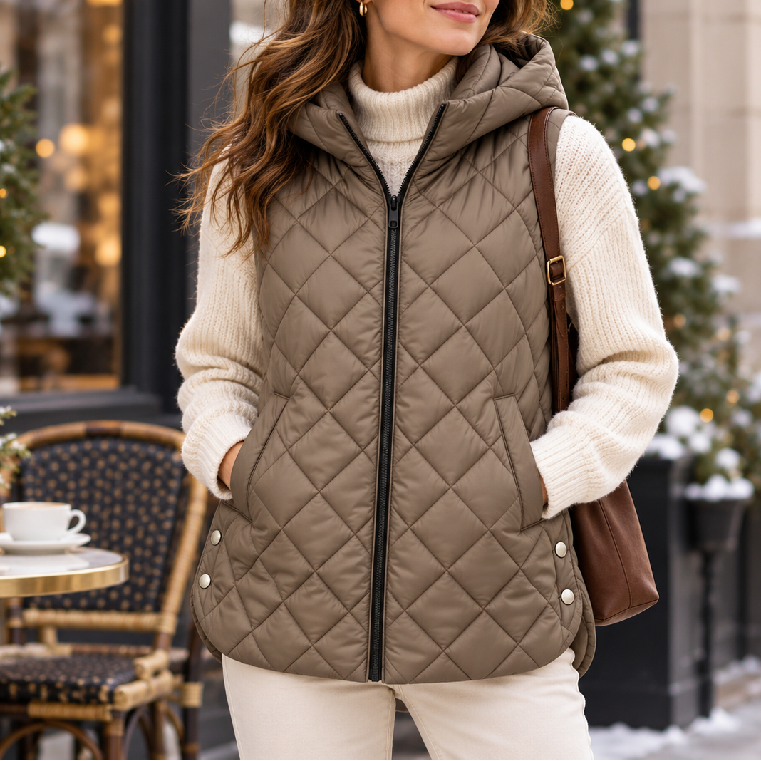 Women's Quilted Gilet with Hood and Pockets | L&S - 14 - London-stylehouse.com