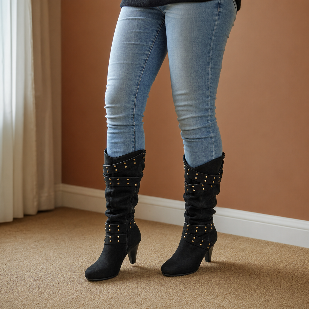 Ankle Boots Women's Slouchy Fit with Stud Detail | L&S - 1 - London-stylehouse.com
