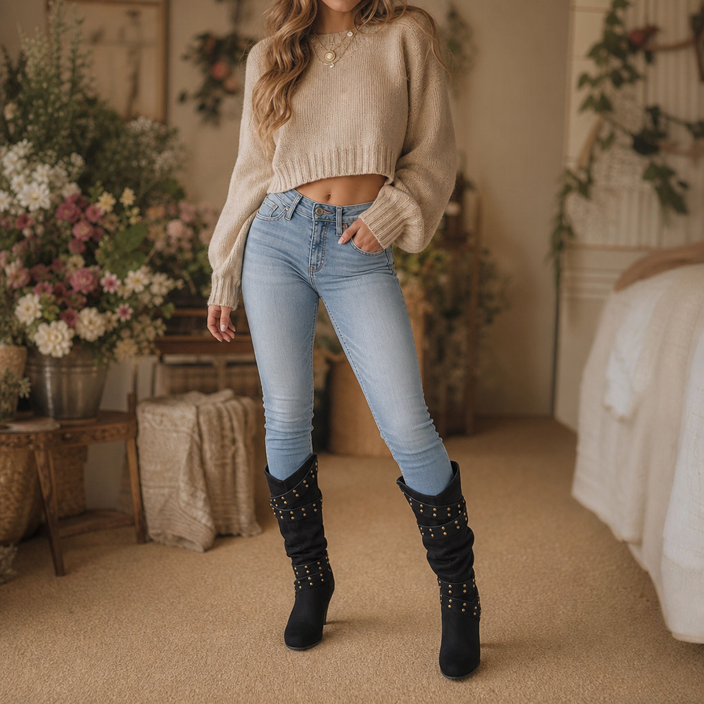Ankle Boots Women's Slouchy Fit with Stud Detail | L&S - 2 - London-stylehouse.com