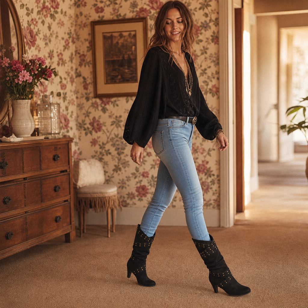 Ankle Boots Women's Slouchy Fit with Stud Detail | L&S - 3 - London-stylehouse.com