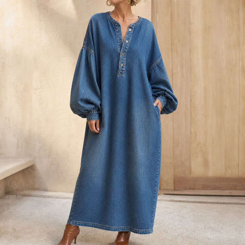 Maxi Dress Women's with Loose Fit and Button Placket | L&S - 1 - London-stylehouse.com