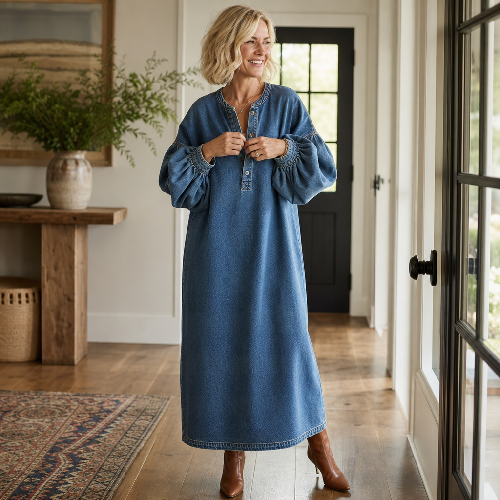 Maxi Dress Women's with Loose Fit and Button Placket | L&S - 3 - London-stylehouse.com
