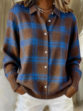 Check Pattern Women's Sweater with Button Front | L&S - 5 - London-stylehouse.com