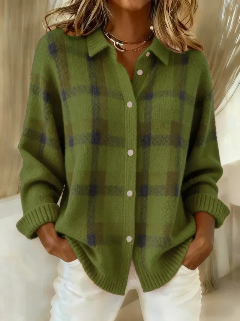 Check Pattern Women's Sweater with Button Front | L&S - 6 - London-stylehouse.com