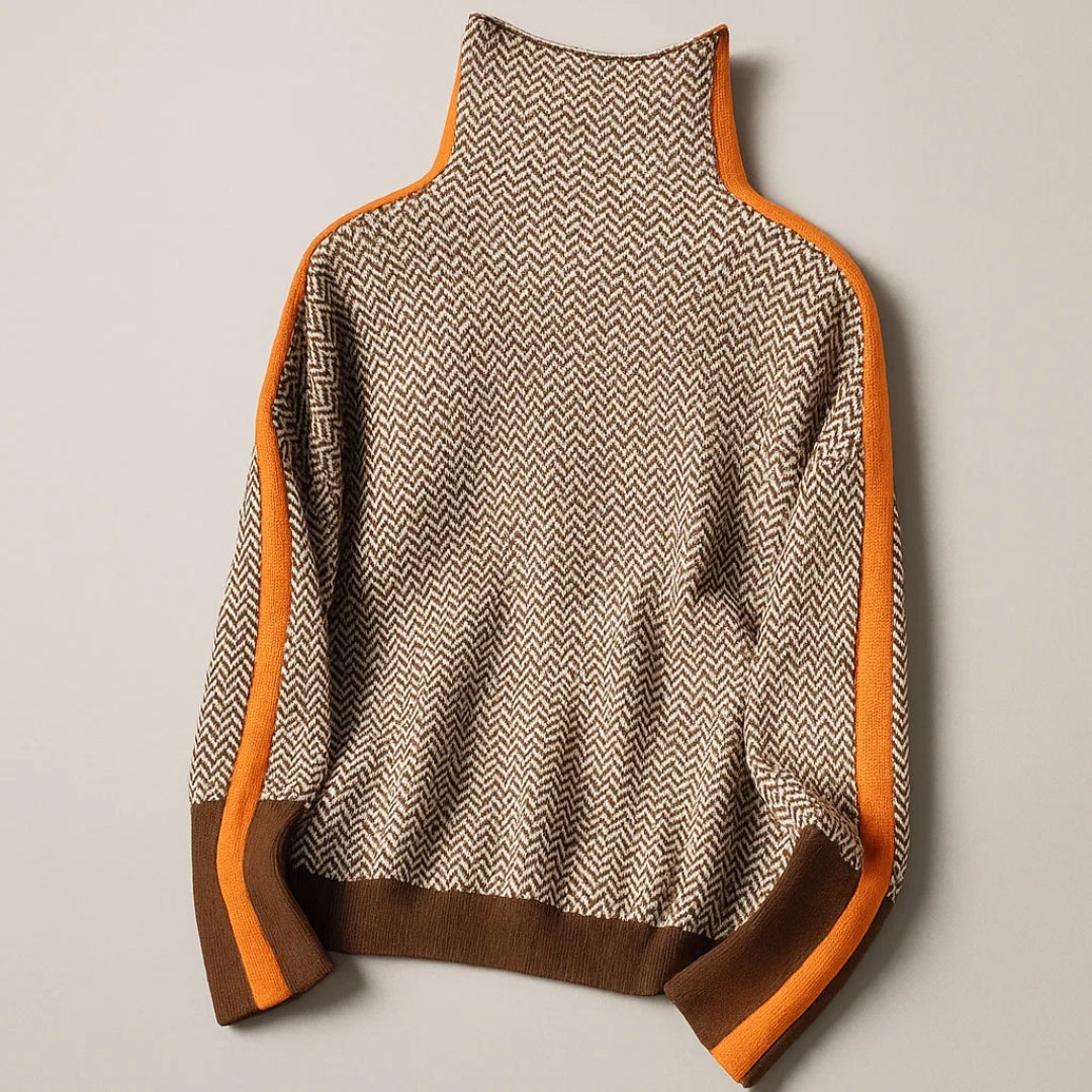 Pullover Women's with High Neckline and Herringbone Pattern | L&S - 3 - London-stylehouse.com