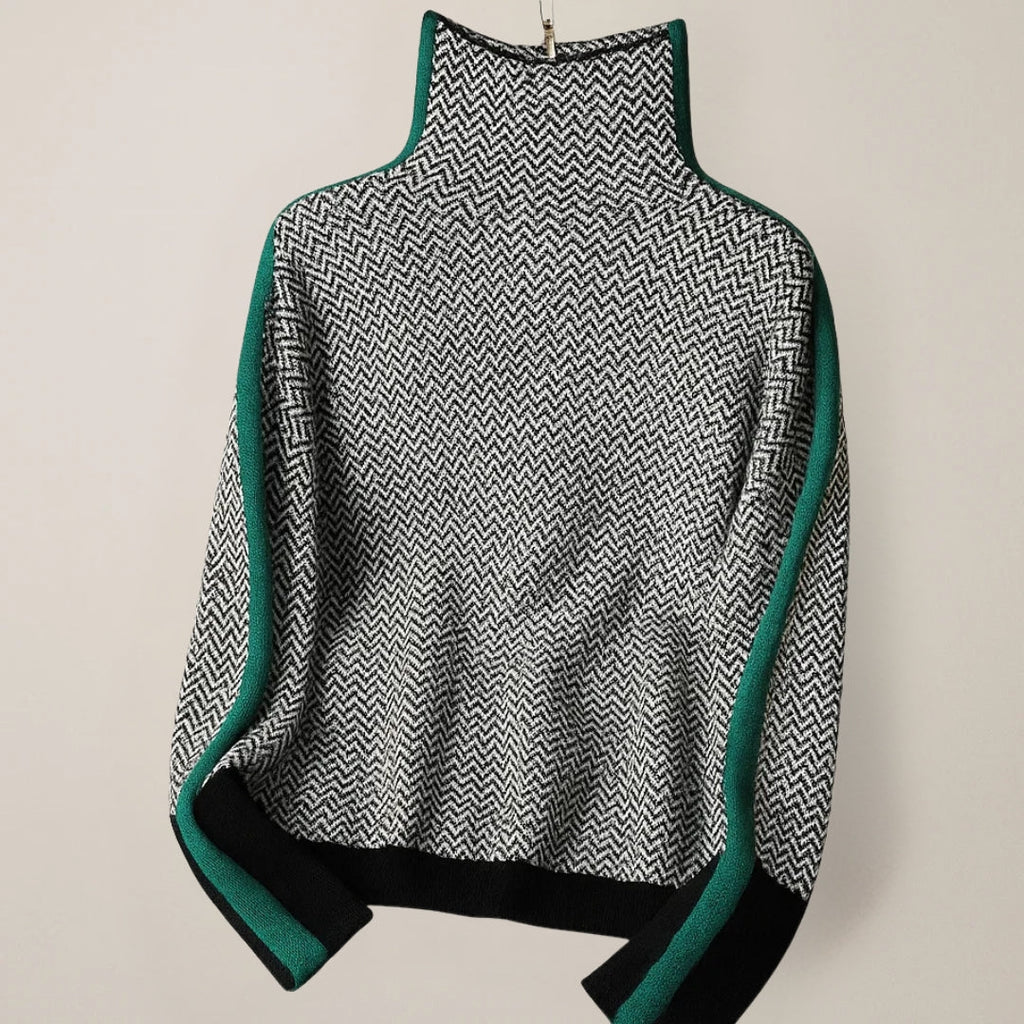 Pullover Women's with High Neckline and Herringbone Pattern | L&S - 5 - London-stylehouse.com