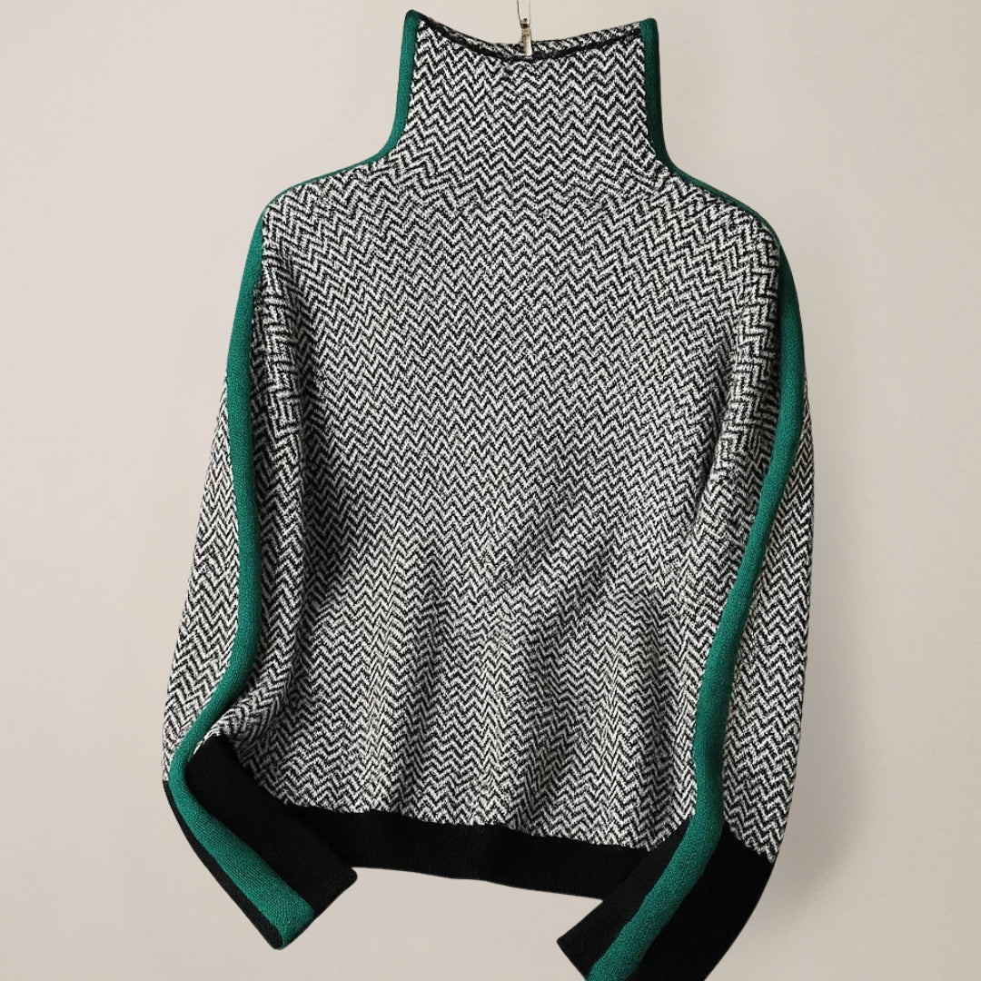 Pullover Women's with High Neckline and Herringbone Pattern | L&S - 5 - London-stylehouse.com