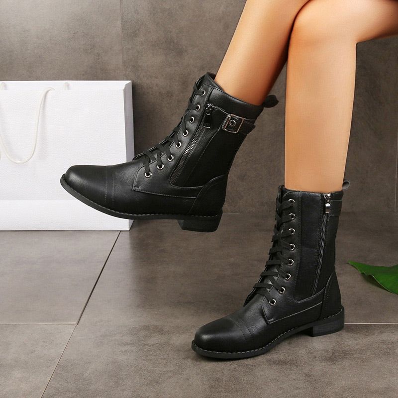 Women's Ankle Boots with Zip and Casual Lace-Up Design | L&S - 9 - London-stylehouse.com