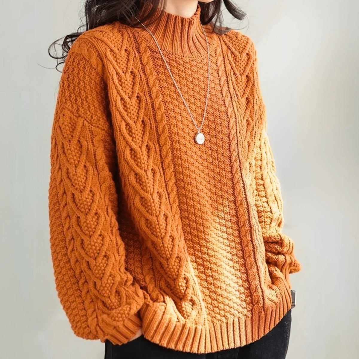 Women's Pullover with High Neck and Chunky Knit | L&S - 4 - London-stylehouse.com