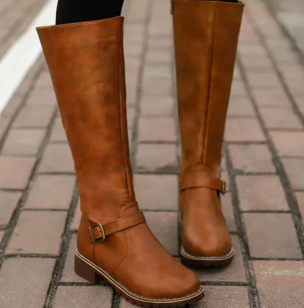Knee-High Boots Women's with Buckle Detail and Block Heel | L&S - 1 - London-stylehouse.com
