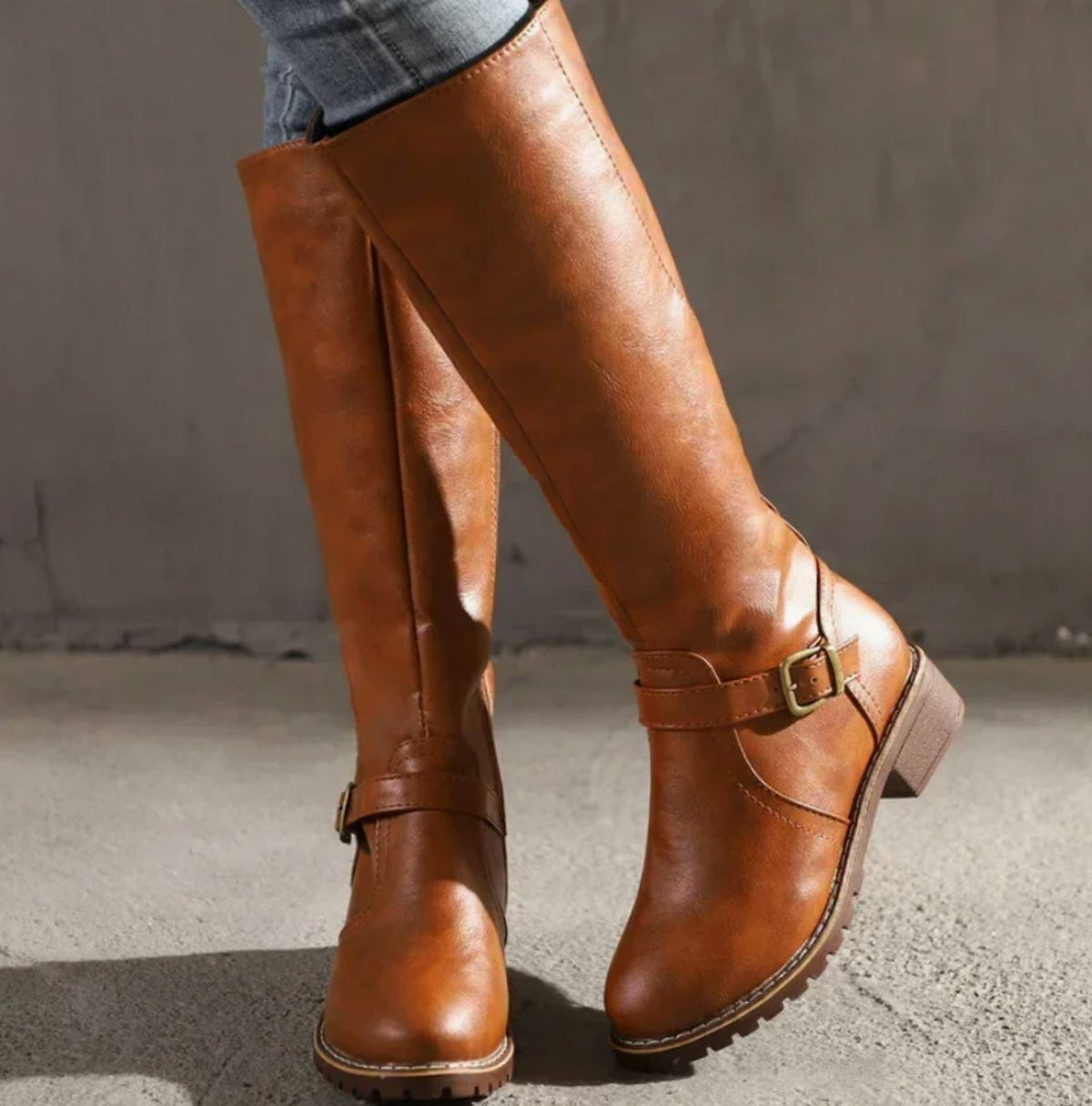 Knee-High Boots Women's with Buckle Detail and Block Heel | L&S - 2 - London-stylehouse.com