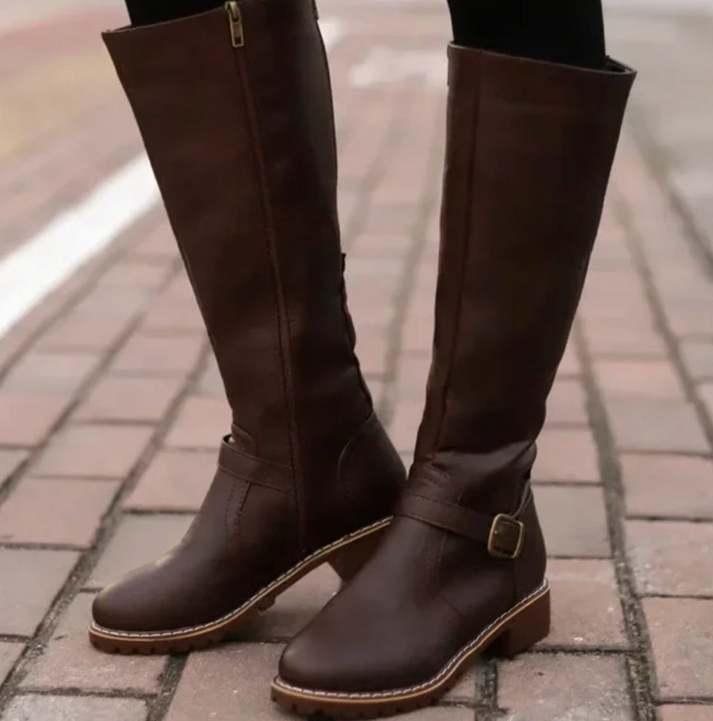 Knee-High Boots Women's with Buckle Detail and Block Heel | L&S - 5 - London-stylehouse.com