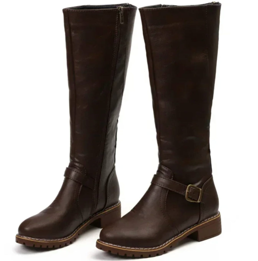 Knee-High Boots Women's with Buckle Detail and Block Heel | L&S - 7 - London-stylehouse.com