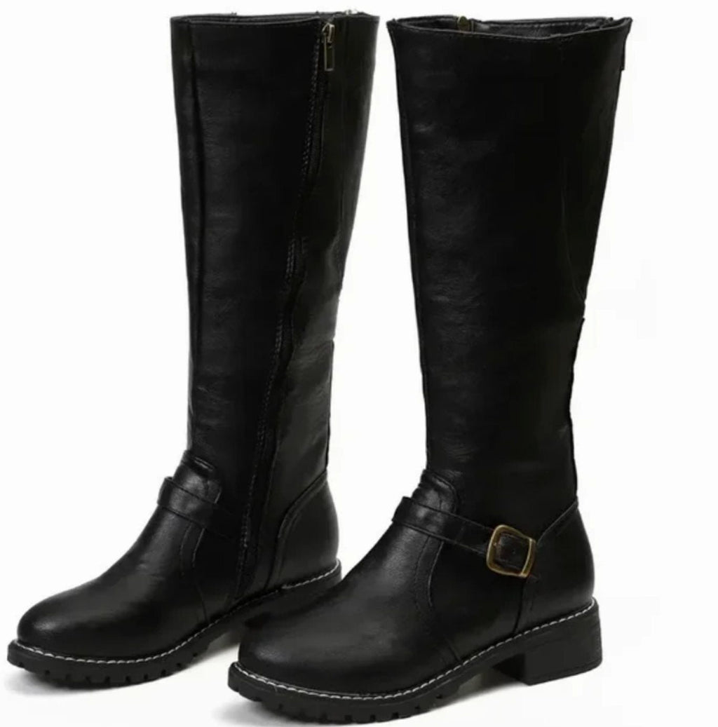 Knee-High Boots Women's with Buckle Detail and Block Heel | L&S - 8 - London-stylehouse.com