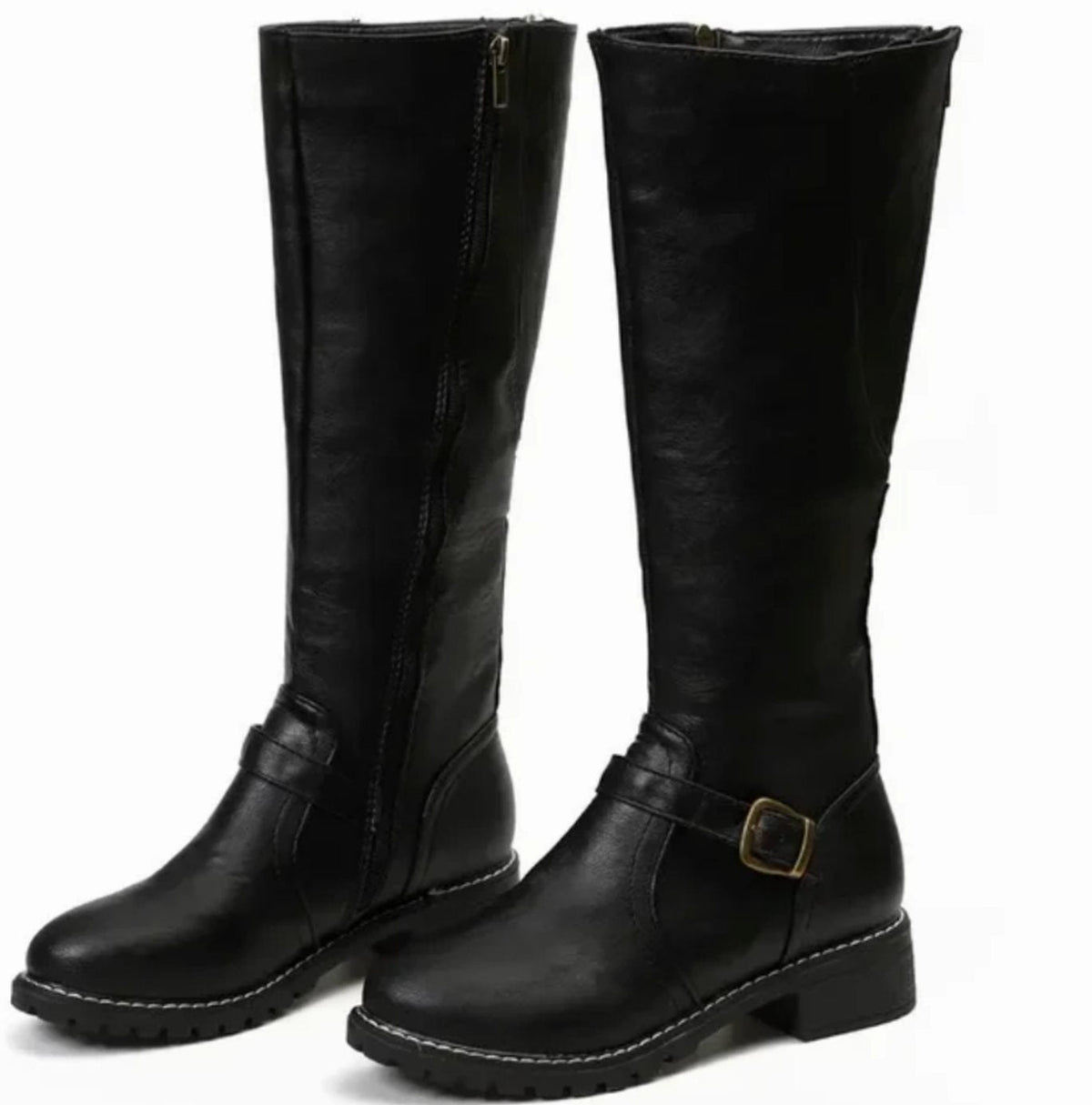 Knee-High Boots Women's with Buckle Detail and Block Heel | L&S - 8 - London-stylehouse.com