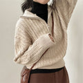 Pullover Women's Zip Neck with Cable Knit Detail | L&S - 1 - London-stylehouse.com