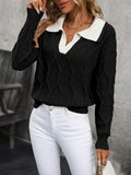 Pullover Women's V-Neck with Contrast Collar | L&S - 1 - London-stylehouse.com