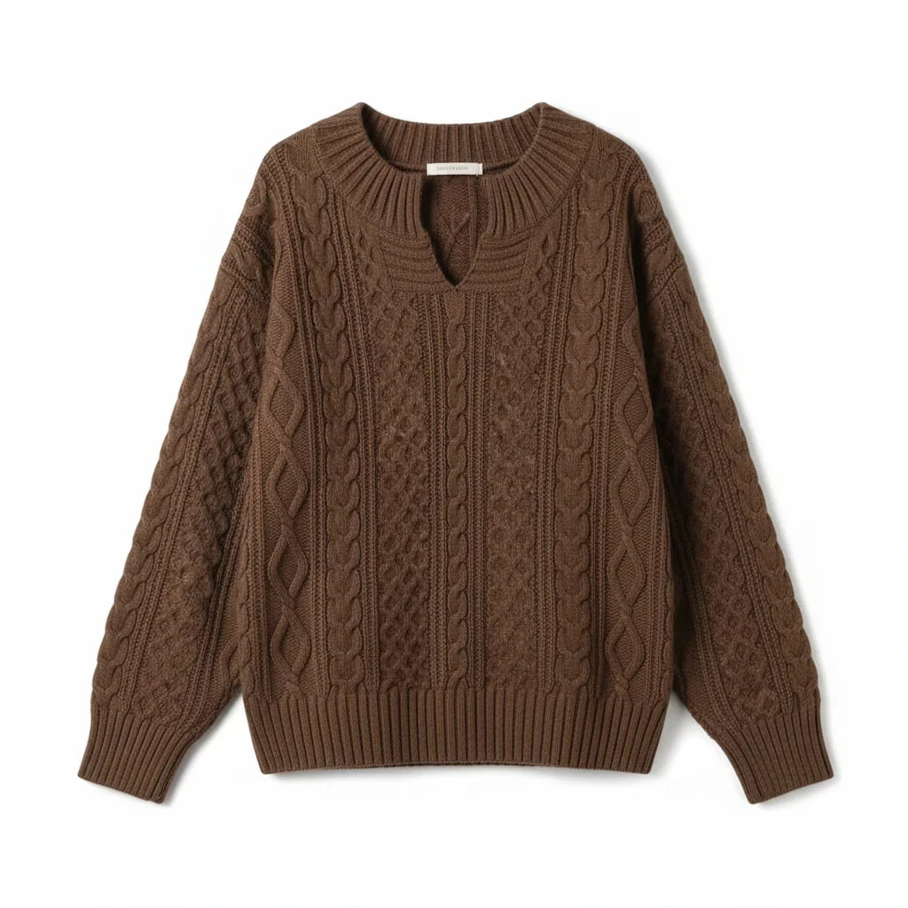 Women's Pullover with V-Neck and Chunky Cable Knit | L&S - 5 - London-stylehouse.com