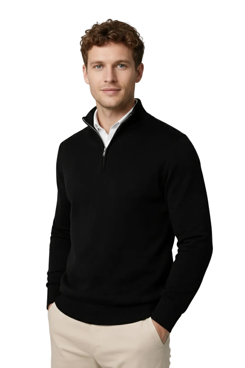 Pullover Men’s with Half Zip and High Collar – Modern Fit for Effortless Style | L&S - 1 - London-stylehouse.com