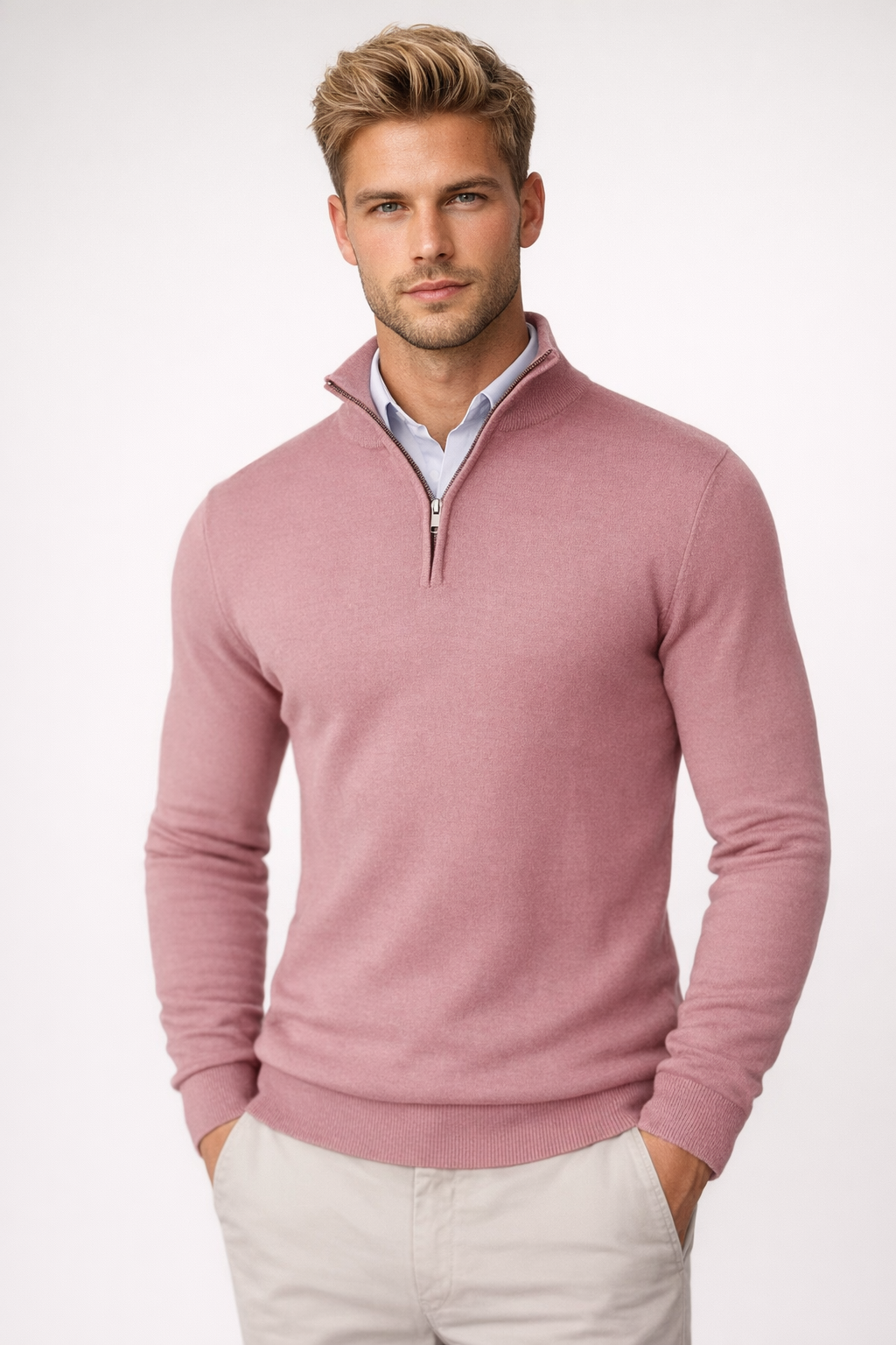 Pullover Men’s with Half Zip and High Collar – Modern Fit for Effortless Style | L&S - 3 - London-stylehouse.com