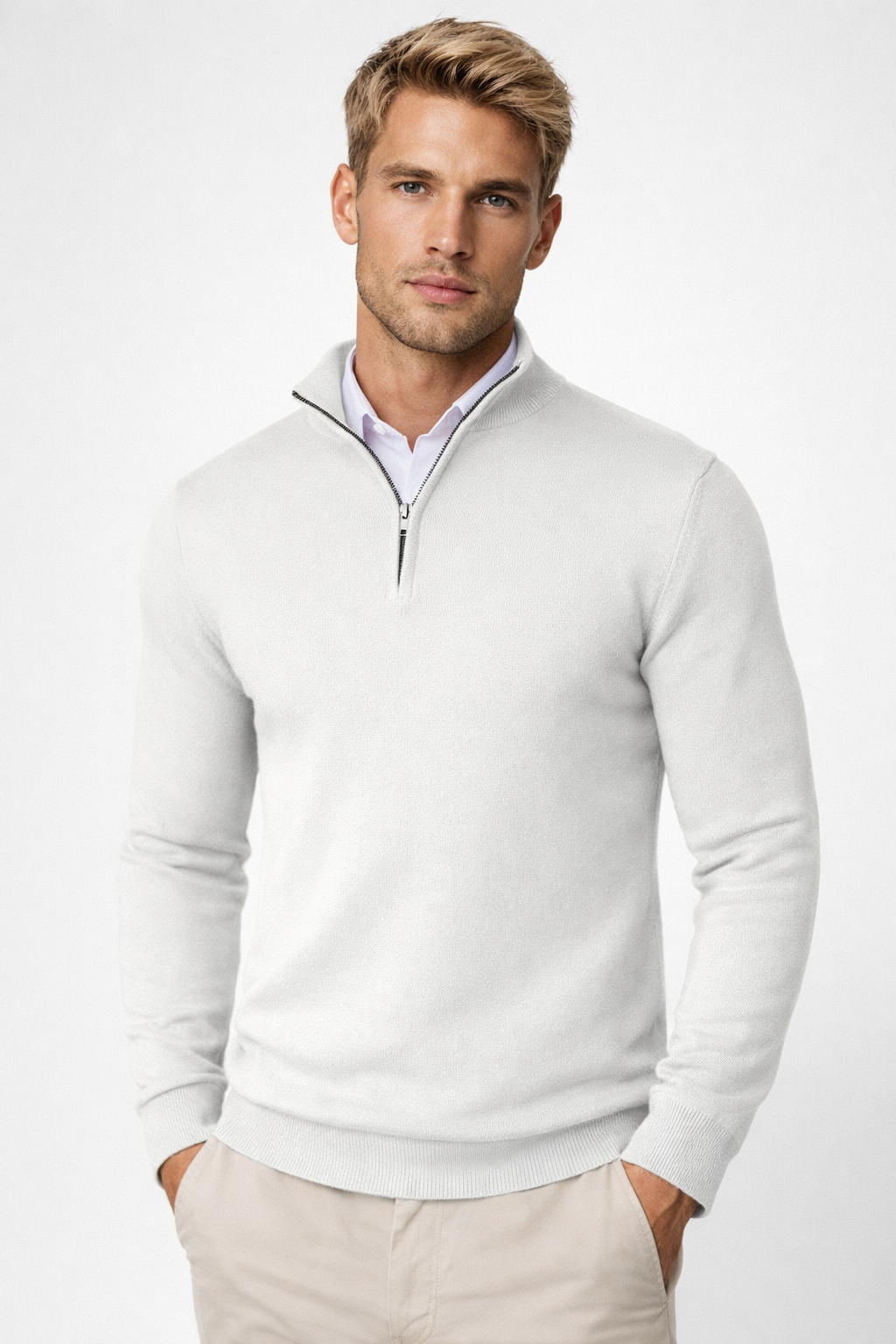 Pullover Men’s with Half Zip and High Collar – Modern Fit for Effortless Style | L&S - 5 - London-stylehouse.com