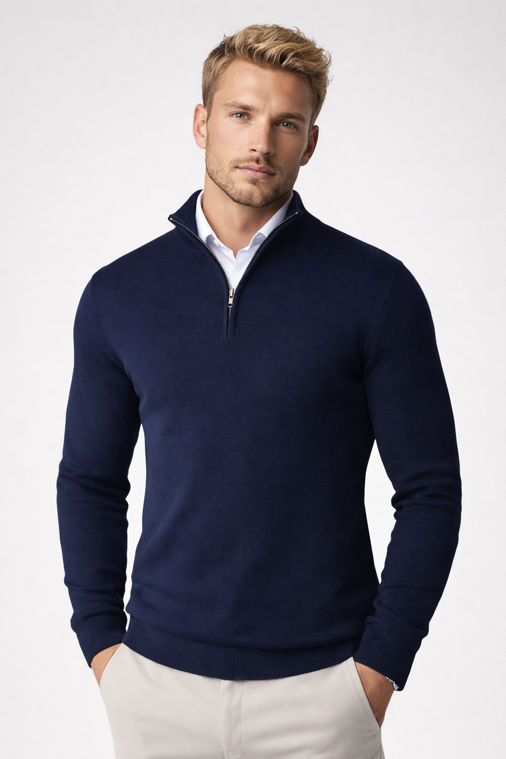 Pullover Men’s with Half Zip and High Collar – Modern Fit for Effortless Style | L&S - 6 - London-stylehouse.com