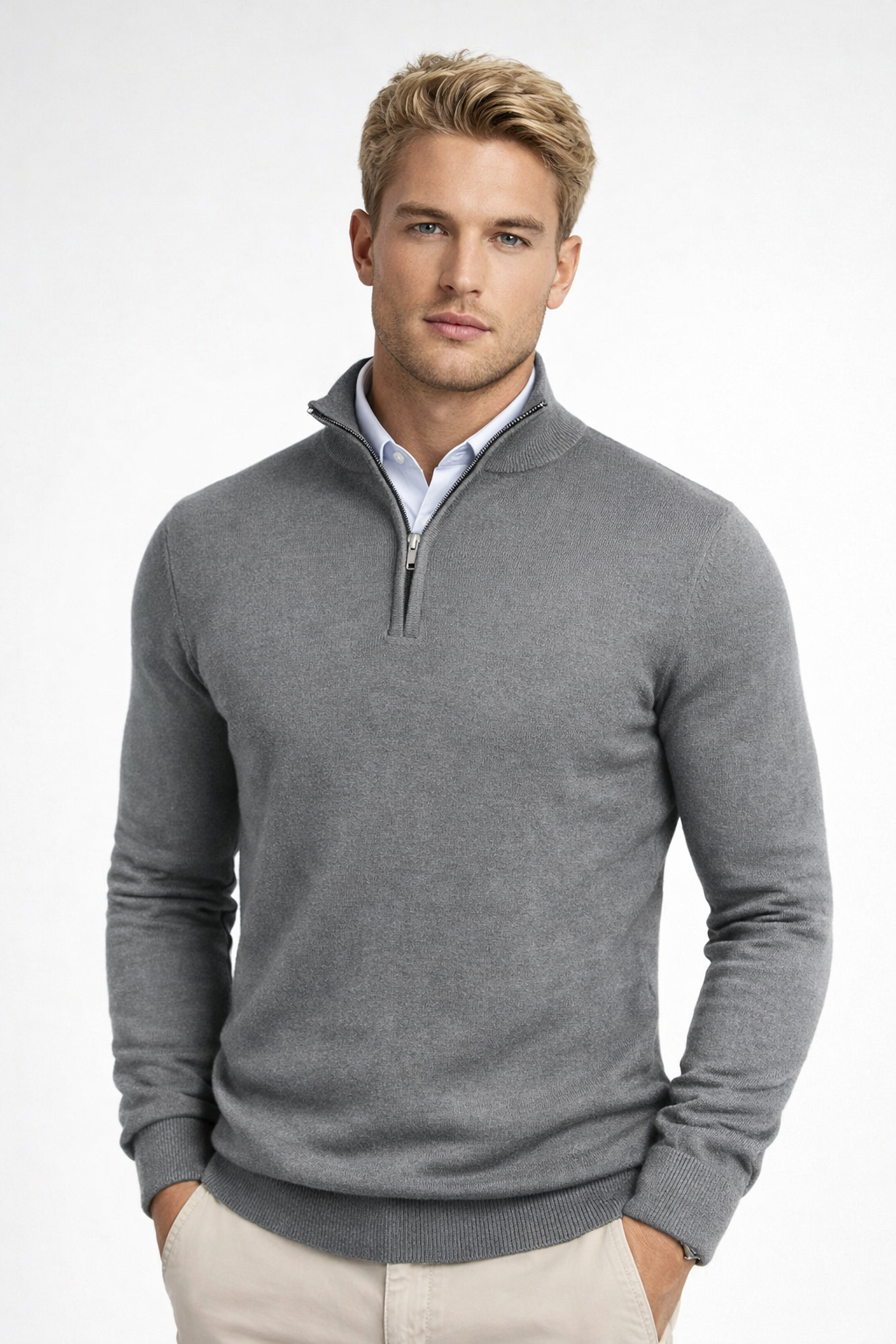 Pullover Men’s with Half Zip and High Collar – Modern Fit for Effortless Style | L&S - 7 - London-stylehouse.com
