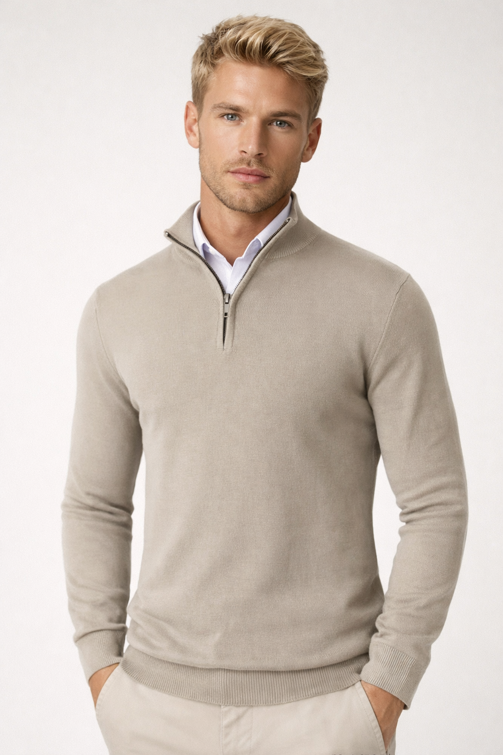 Pullover Men’s with Half Zip and High Collar – Modern Fit for Effortless Style | L&S - 8 - London-stylehouse.com