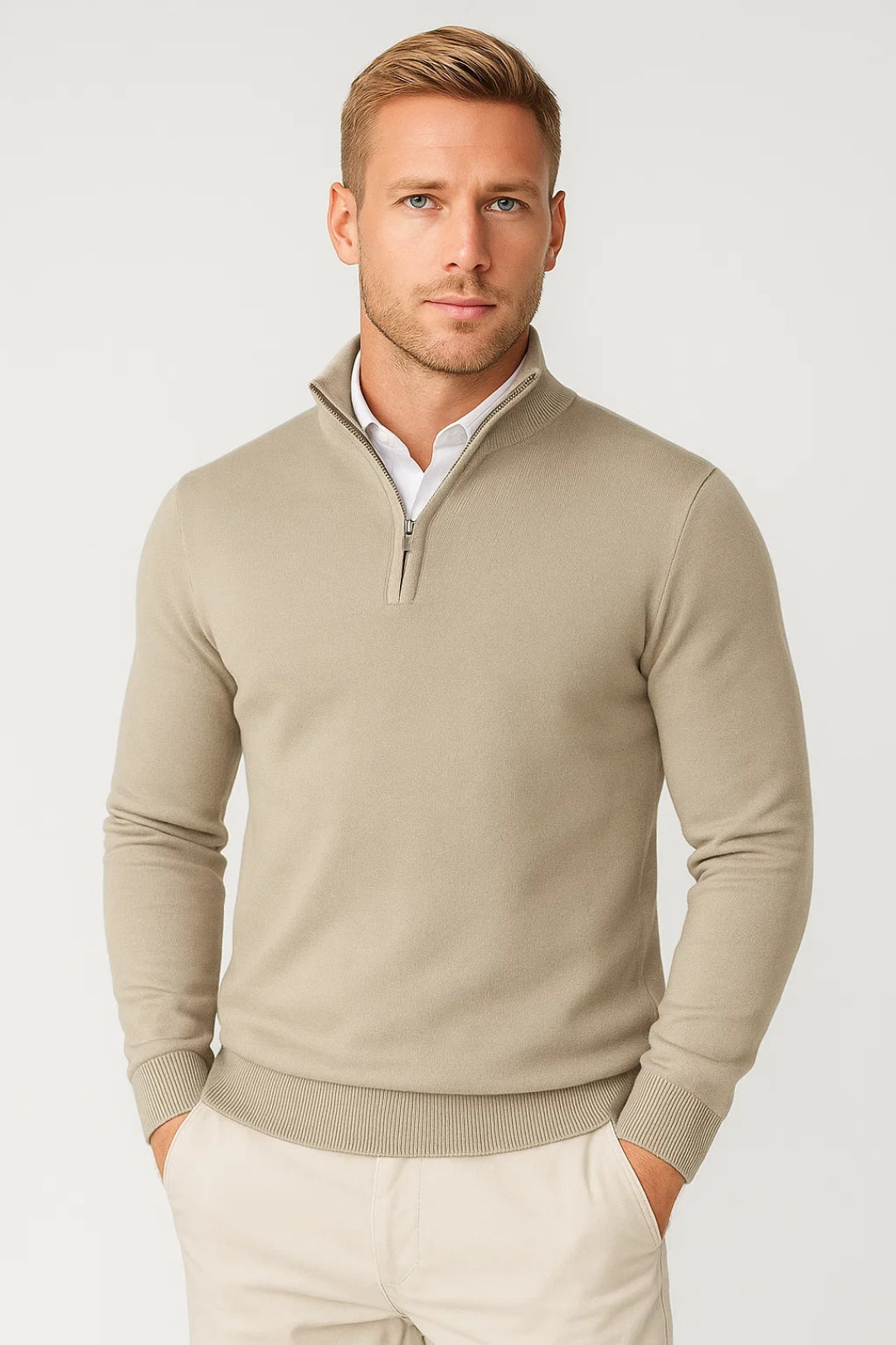 Pullover Men’s with Half Zip and High Collar – Modern Fit for Effortless Style | L&S - 9 - London-stylehouse.com