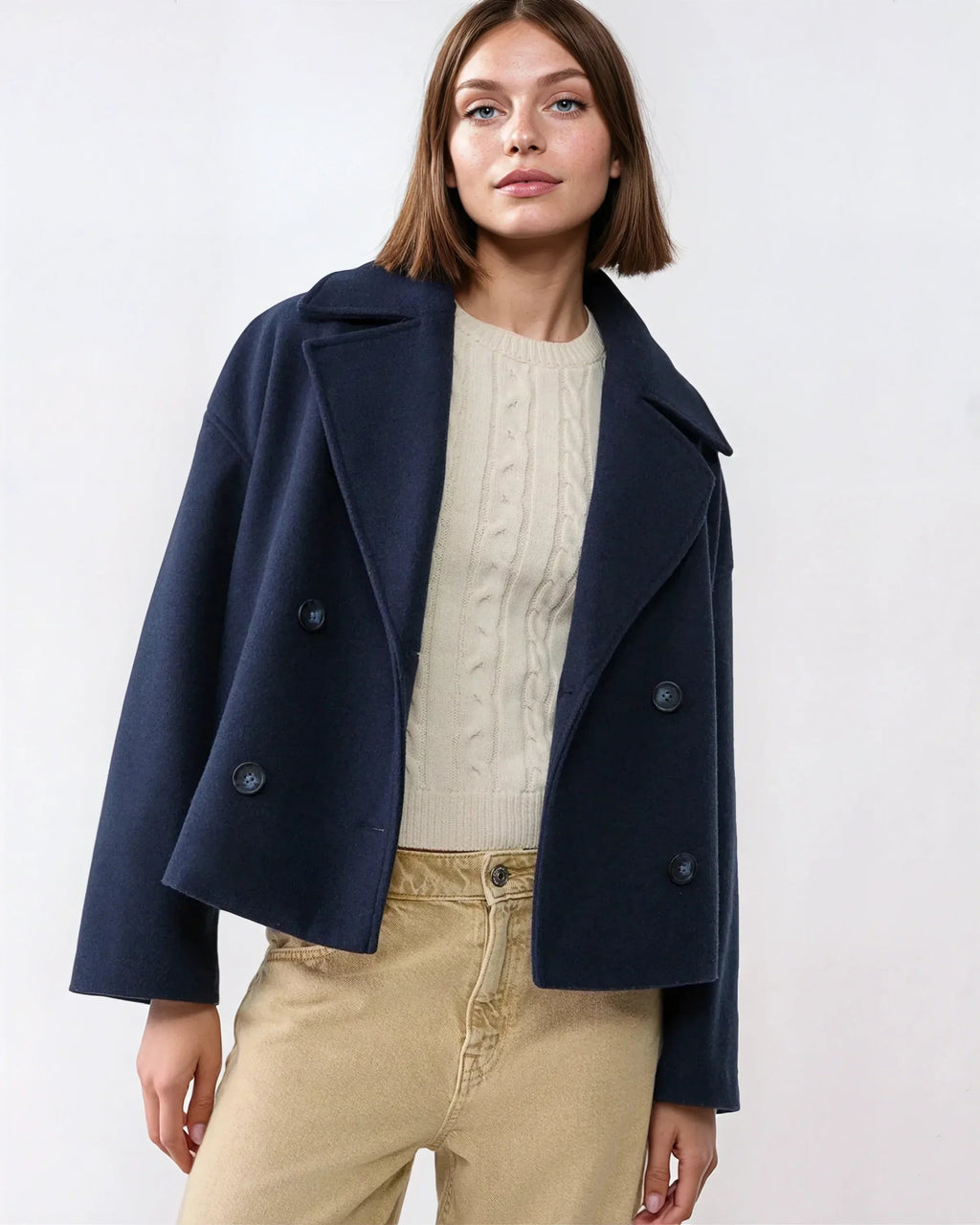 Jacket Women's Cropped Double-Breasted Design with Wide Lapels | L&S - 1 - London-stylehouse.com