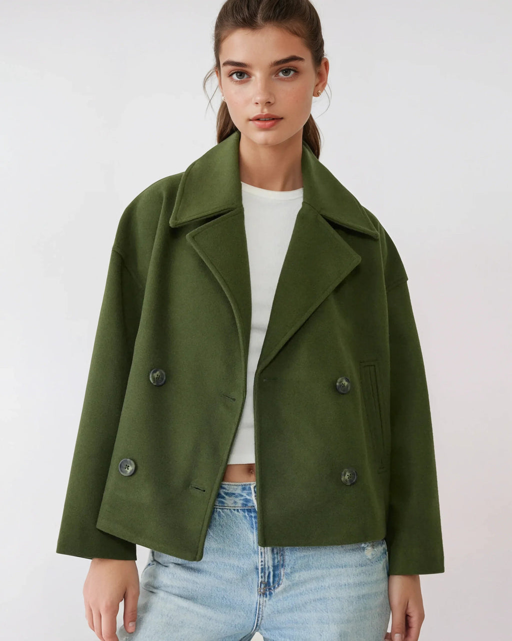 Jacket Women's Cropped Double-Breasted Design with Wide Lapels | L&S - 11 - London-stylehouse.com