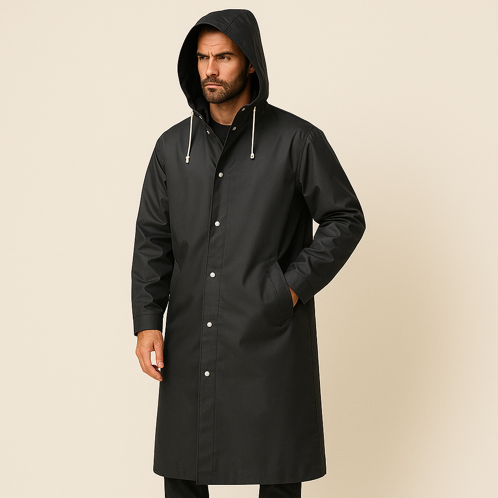 Men's Long Hooded Coat | Relaxed Fit with Snap Button Closure | L&S - 1 - London-stylehouse.com