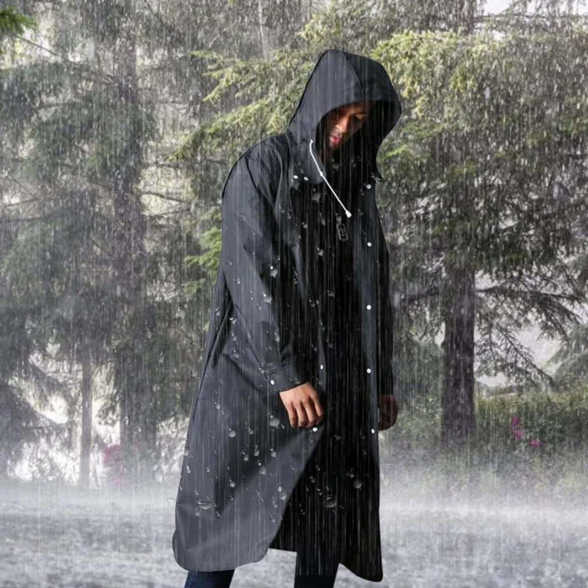 Men's Long Hooded Coat | Relaxed Fit with Snap Button Closure | L&S - 3 - London-stylehouse.com
