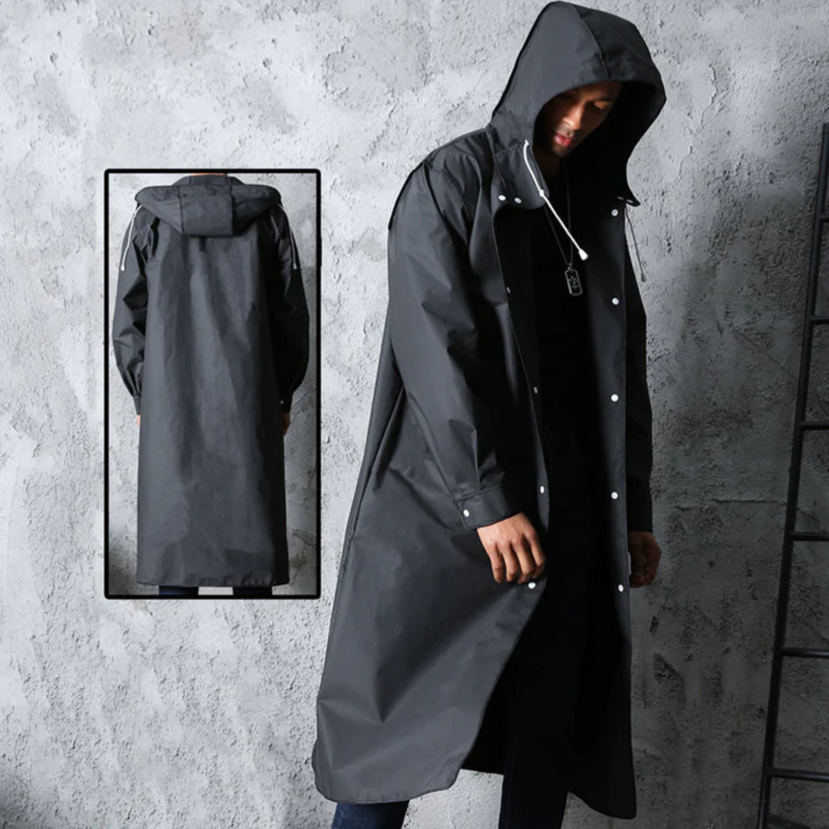 Men's Long Hooded Coat | Relaxed Fit with Snap Button Closure | L&S - 4 - London-stylehouse.com