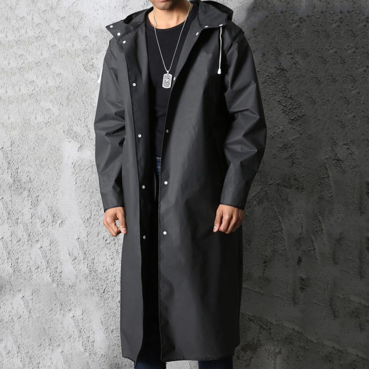 Men's Long Hooded Coat | Relaxed Fit with Snap Button Closure | L&S - 5 - London-stylehouse.com