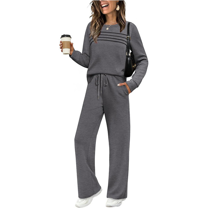 Women's Lounge Set with Relaxed Fit and Adjustable Waist | L&S - 3 - London-stylehouse.com