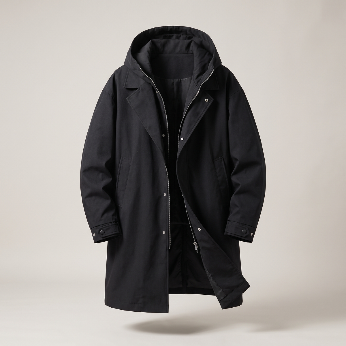Men's Tailored Hooded Overcoat with Button Detail | L&S - 3 - London-stylehouse.com