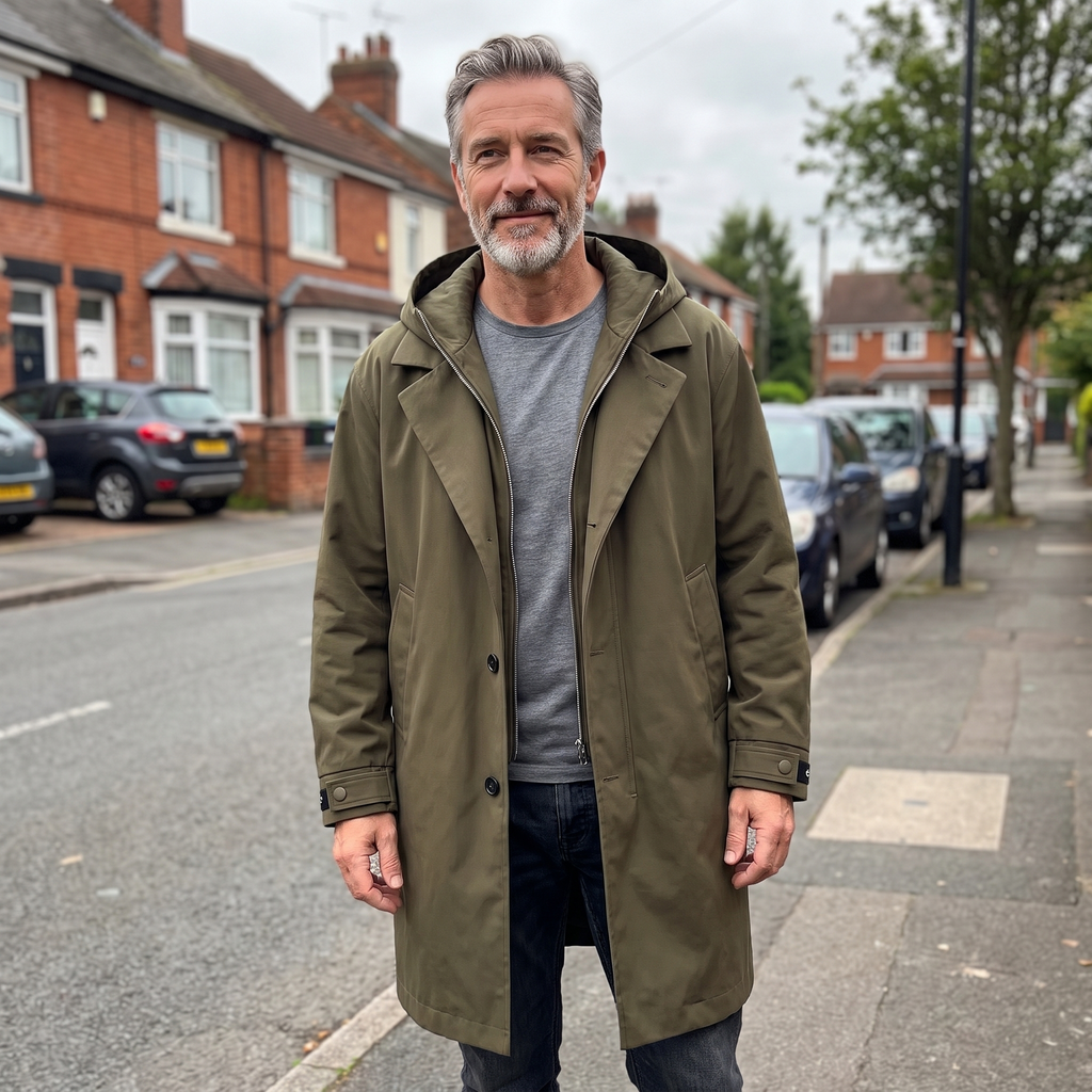 Men's Tailored Hooded Overcoat with Button Detail | L&S - 4 - London-stylehouse.com