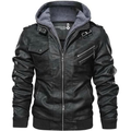 Men's Leather Jacket with Removable Hood & Asymmetrical Zip | L&S - 2 - London-stylehouse.com