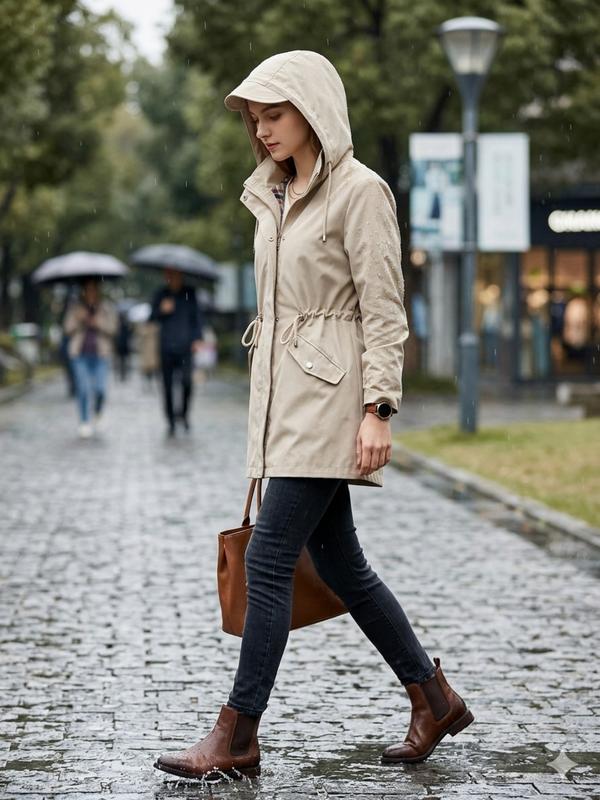 Women's Hooded Jacket with Adjustable Waist | L&S - 12 - London-stylehouse.com