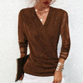 Women's Blouse with Sheer Sleeves and V-Neck | L&S - 6 - London-stylehouse.com
