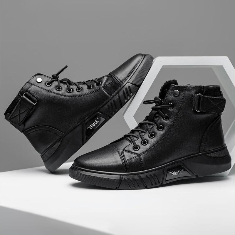 High-Cut Men's Boots with Adjustable Lacing | L&S - 1 - London-stylehouse.com