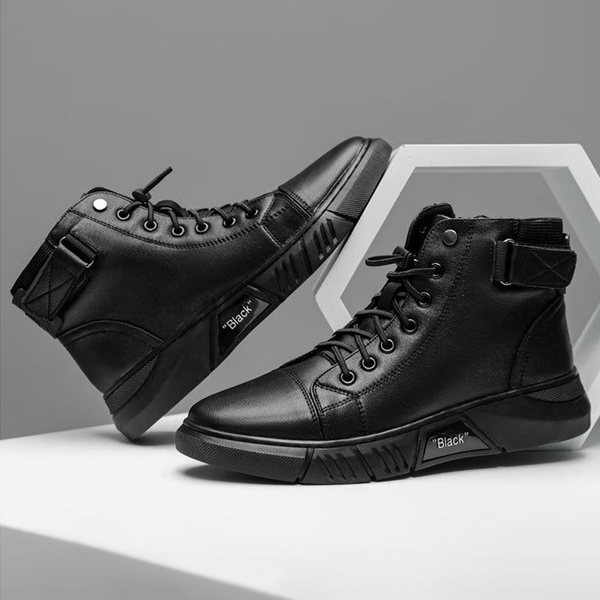 High-Cut Men's Boots with Adjustable Lacing | L&S - 1 - London-stylehouse.com