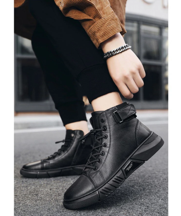 High-Cut Men's Boots with Adjustable Lacing | L&S - 5 - London-stylehouse.com