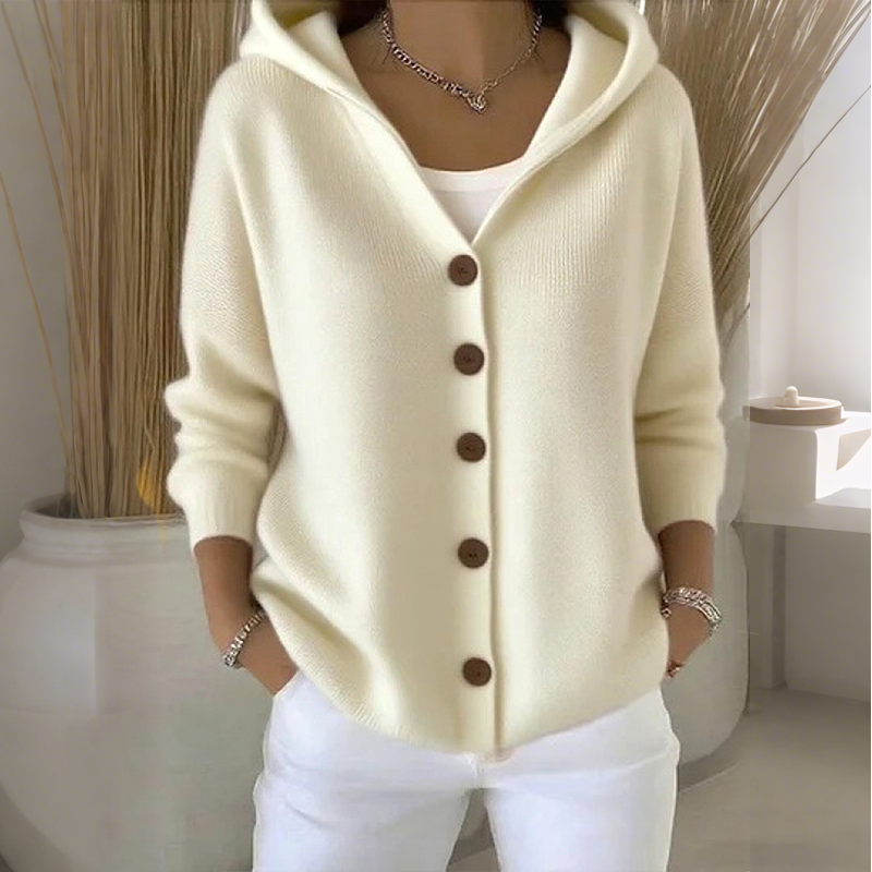 Women's Casual Hooded Cardigan with Button Detail | L&S - 1 - London-stylehouse.com