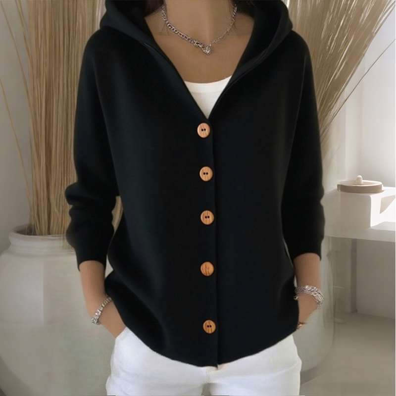 Women's Casual Hooded Cardigan with Button Detail | L&S - 3 - London-stylehouse.com