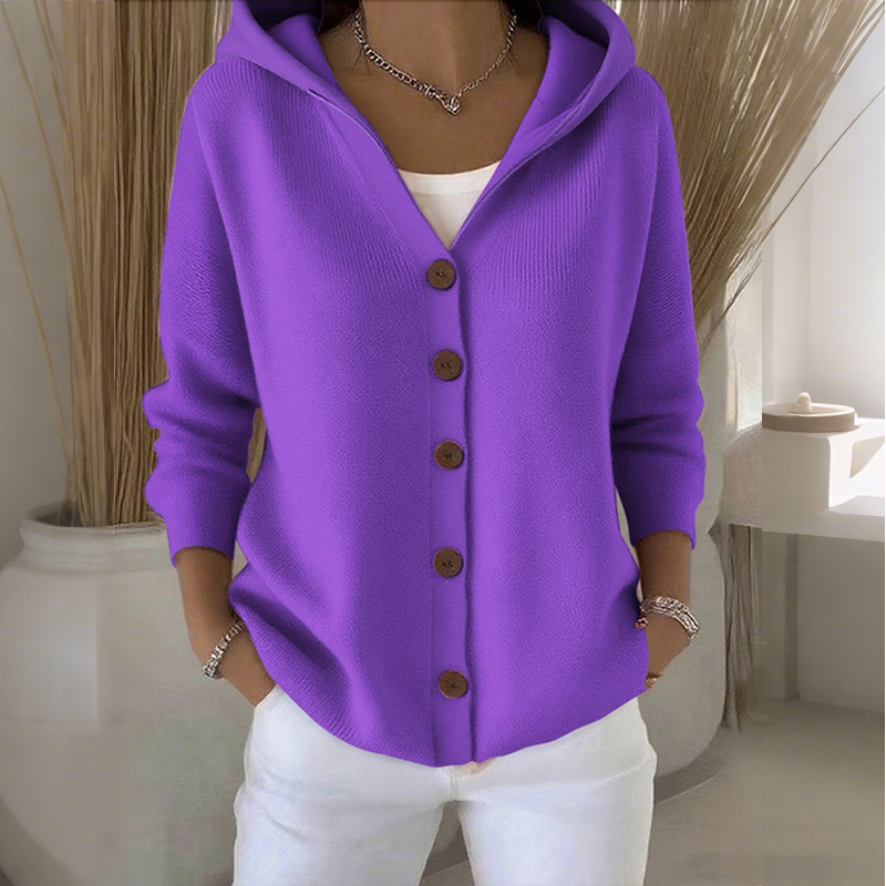 Women's Casual Hooded Cardigan with Button Detail | L&S - 4 - London-stylehouse.com