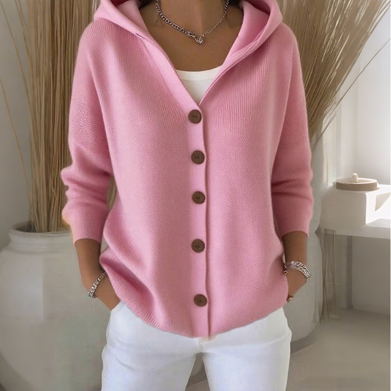 Women's Casual Hooded Cardigan with Button Detail | L&S - 5 - London-stylehouse.com