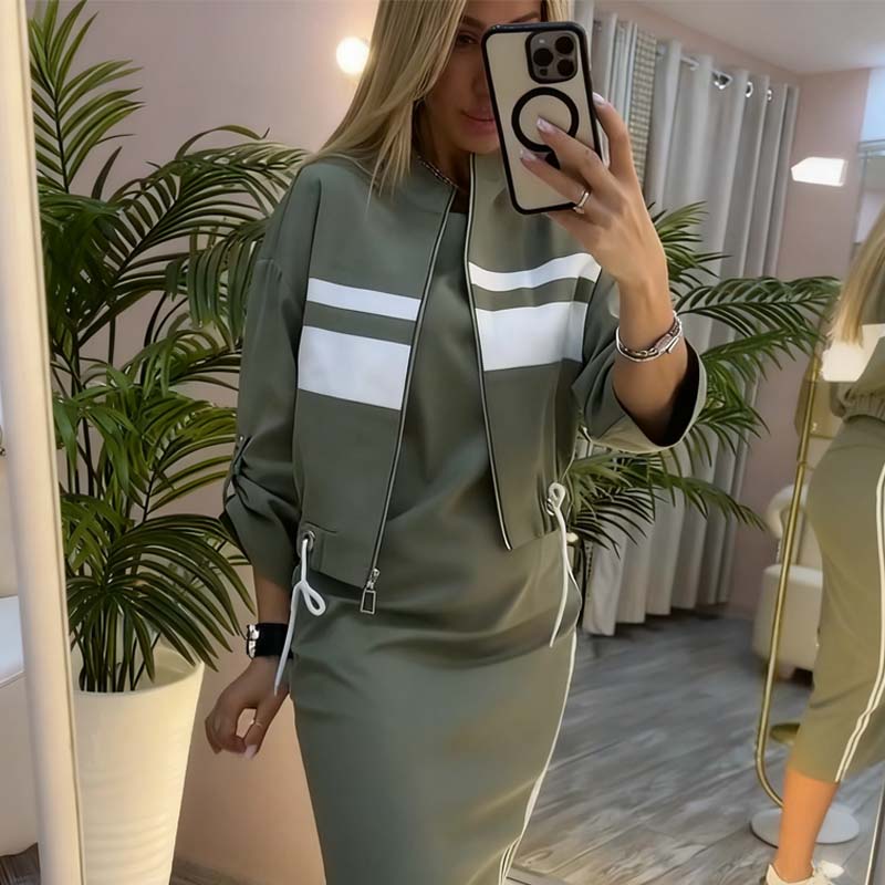 Women's Casual Two-Piece Outfit with Zip-Up Jacket | L&S - 1 - London-stylehouse.com