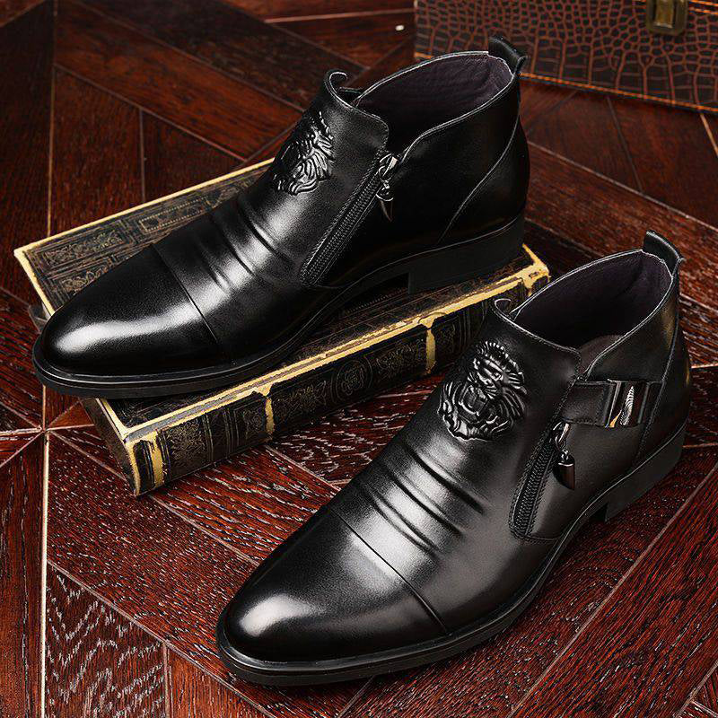 Men's Leather Ankle Boots with Dual Zip and Lion Emblem | L&S - 2 - London-stylehouse.com